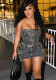 Women retro strapless stretchy top and skirt denim two-piece suit