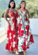Women Spring and Summer Off-shoulder V-neck Strapless Printed Maxi Dress