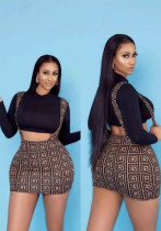 Women Half-high Neck Long Sleeve Crop Top Strap Skirt Two-piece Set Women Half-high Neck Long Sleeve Crop Top Strap Skirt Two-piece Set