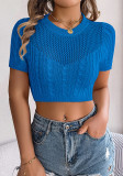 Women Spring and Summer Casual Hollow Twist Short Sleeve Knitting Holidays Crop Top
