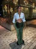 Women Casual Pleated Velvet Skirt