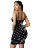 Women sexy beaded suspender dress