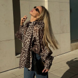 Women Spring Sexy Leopard Print Lace-up Long-sleeved Print Shirt