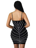 Women sexy beaded suspender dress