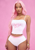 American Letter Printed Casual Top for Women Summer Suspender Two-Piece Set