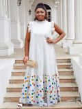 Plus Size Women summer ruffled Round Neck leopard print Patchwork dress