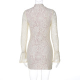 Women Winter Sexy Lace Hollow Bell Bottom Sleeve Bodycon Dress