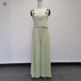 Plus Size Women Crop Top and pleated Skirt two-piece set