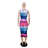 Women Spring/Summer Sexy Sleeveless Suspender Tie-Dye Print Dress