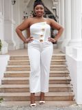 Plus Size Women Spring and Summer Sleeveless Strapless Bodycon Stretchy Wide-leg Jumpsuit