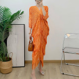 Plus Size African Women v-neck Bat Sleeves Shiny tassel elegant dress