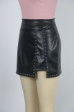 Women Beaded Pu Leather Bodycon Zipper Sexy Mini Dress