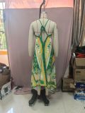Women Spring and Summer Off-shoulder V-neck Strapless Printed Maxi Dress