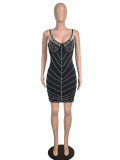 Women sexy beaded suspender dress