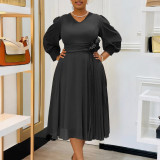 Plus Size Spring Elegant Solid Dress for Women