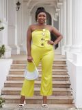 Plus Size Women Spring and Summer Sleeveless Strapless Bodycon Stretchy Wide-leg Jumpsuit