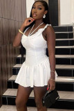 Women V-neck Lace-Up Ruffle Edge Off-shoulder Backless Solid Dress