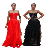 Women Sexy See-Through Meshlace Wrap-up Long Dress