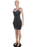 Women sexy beaded suspender dress