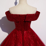 Women Red Off Shoulder Formal Party Evening Dress