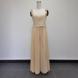 Plus Size Women Crop Top and pleated Skirt two-piece set