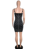 Women sexy beaded suspender dress