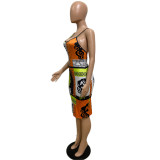 Women summer suspenders character print dress