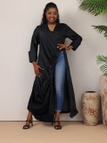 Women sexy V Neck long sleeve pleated Casual dress