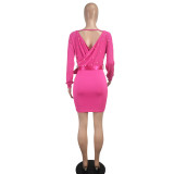 Women dress long-sleeved v-neck belt beaded sexy bodycon dress