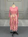 Plus Size African Women pleated dress Round Neck Shiny Stretch dress