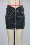 Women Sexy Metal Zipper Pu Leather Bodycon Skirt