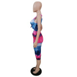 Women Spring/Summer Sexy Sleeveless Suspender Tie-Dye Print Dress