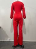 Feminine Solid Color Women's Long Sleeve Jumpsuit