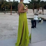 Women's Solid Round Neck Sexy Low Back pleated Beach Holidays Two Piece Skirt Set