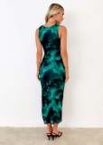 Women's Spring Summer Chic Sexy Printed Sleeveless Slim Waist Slim Long Dress