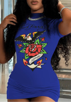Fashion Printed Short Sleeve Casual Short Dress
