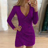 Autumn Sexy V-Neck Sequin Bodycon Dress