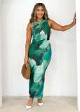 Women's Spring Summer Chic Sexy Printed Sleeveless Slim Waist Slim Long Dress