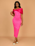 Spring Summer Bow Off Shoulder Beaded Party Cocktail Dress