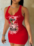 Summer Fashion Pattern Printed Strap Casual Short Dress