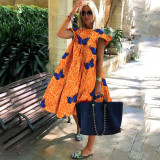 Women's Summer Plus Size Round Neck Print Casual Swing Dress