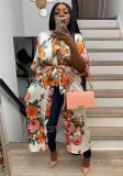 Summer Autumn Women's Fashion Loose Print Shirt Dress