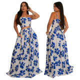 Women's Summer Bohemian Strap Top Swinging Skirt Two Piece Set