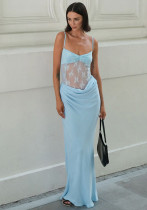 Women's Spring Summer Solid Color Strap Lace Tight-Fitting Patchwork Dress