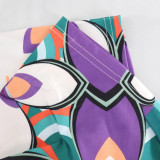 Plus Size Women's Printed Slim Waist Chic V-Neck Slit Belted Shirt Dress