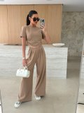 Summer Fashion Solid Color Short Sleeve T-shirt Wide Leg Trousers Two-Piece Set