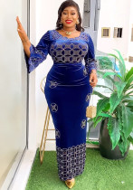 Fashion Beaded Slim Long Dress African Velvet Evening Dress Fashion Beaded Slim Long Dress African Velvet Evening Dress