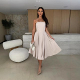 Summer Solid Chic Strapless A-line Midi Dress