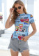 Spring Summer Printed Round Neck Top Slim Fit T-Shirt
