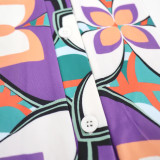 Plus Size Women's Printed Slim Waist Chic V-Neck Slit Belted Shirt Dress